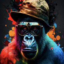 Lade das Bild in den Galerie-Viewer, Poster Gorilla mit Brille und Hut Cool Pop Art Quadrat