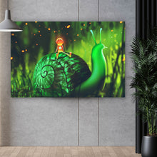 Lade das Bild in den Galerie-Viewer, Leinwandbild Grüne Schnecke mit Roboter Querformat