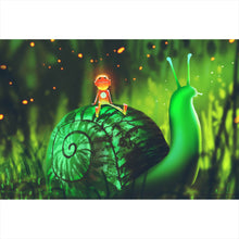 Lade das Bild in den Galerie-Viewer, Leinwandbild Grüne Schnecke mit Roboter Querformat
