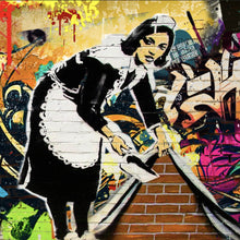 Lade das Bild in den Galerie-Viewer, Aluminiumbild Hausmädchen Graffiti Banksy Quadrat