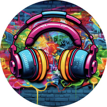 Lade das Bild in den Galerie-Viewer, Aluminiumbild gebürstet Headphones Street Art Kreis