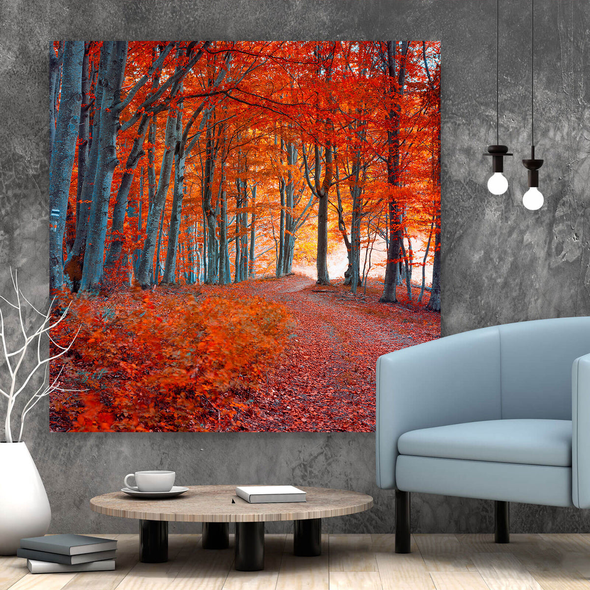 Leinwandbild Herbstmorgen im Wald im & Quadrat, Aufhängefertig – Wandguru Versandkostenfrei