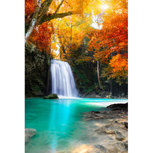 Lade das Bild in den Galerie-Viewer, Poster Herbstwald mit Wasserfall Hochformat