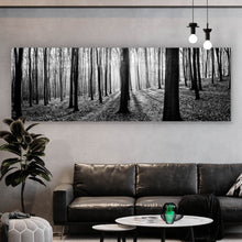 Lade das Bild in den Galerie-Viewer, Leinwandbild Herbstwald Schwarz Weiß Panorama