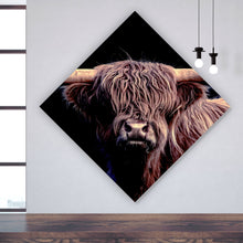 Lade das Bild in den Galerie-Viewer, Aluminiumbild gebürstet Highland Rind auf Schwarz Raute