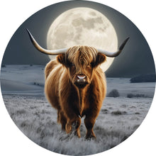 Lade das Bild in den Galerie-Viewer, Aluminiumbild Highland Rind im Mondschein Kreis