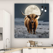 Lade das Bild in den Galerie-Viewer, Poster Highland Rind im Mondschein Quadrat