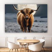 Lade das Bild in den Galerie-Viewer, Aluminiumbild Highland Rind im Mondschein Querformat