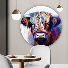 Lade das Bild in den Galerie-Viewer, Aluminiumbild gebürstet Buntes Hochlandrind Digital Art Kreis