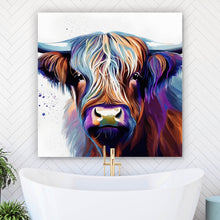 Lade das Bild in den Galerie-Viewer, Poster Buntes Hochlandrind Digital Art Quadrat