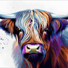 Lade das Bild in den Galerie-Viewer, Spannrahmenbild Buntes Hochlandrind Digital Art Quadrat