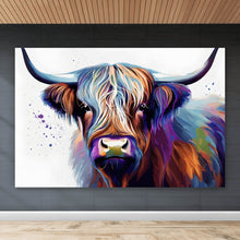 Lade das Bild in den Galerie-Viewer, Poster Buntes Hochlandrind Digital Art Querformat