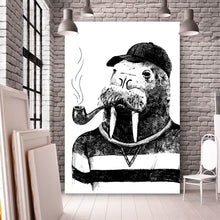 Lade das Bild in den Galerie-Viewer, Leinwandbild Hipster Walross Zeichenstil Hochformat