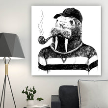 Lade das Bild in den Galerie-Viewer, Leinwandbild Hipster Walross Zeichenstil Quadrat