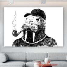 Lade das Bild in den Galerie-Viewer, Acrylglasbild Hipster Walross Zeichenstil Querformat