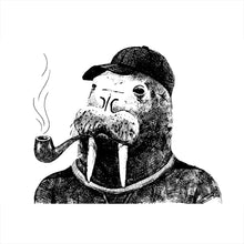 Lade das Bild in den Galerie-Viewer, Aluminiumbild gebürstet Hipster Walross Zeichenstil Querformat