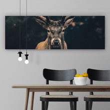 Lade das Bild in den Galerie-Viewer, Aluminiumbild gebürstet Hirsch am düsteren Waldrand Panorama