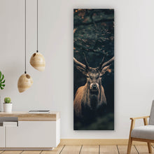 Lade das Bild in den Galerie-Viewer, Aluminiumbild Hirsch am düsteren Waldrand Panorama Hoch