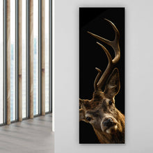 Lade das Bild in den Galerie-Viewer, Acrylglasbild Hirsch auf Schwarz Panorama Hoch