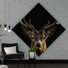 Lade das Bild in den Galerie-Viewer, Aluminiumbild gebürstet Hirsch auf Schwarz Raute
