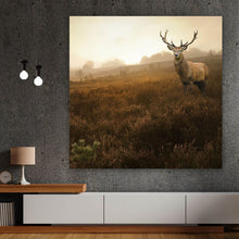 Lade das Bild in den Galerie-Viewer, Aluminiumbild gebürstet Hirsch im Nebel Quadrat
