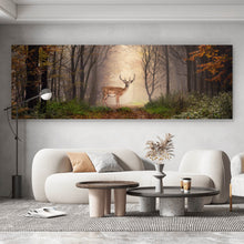 Lade das Bild in den Galerie-Viewer, Aluminiumbild Hirsch in verträumten Nebelwald Panorama
