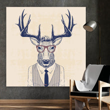 Lade das Bild in den Galerie-Viewer, Leinwandbild Hirsch mit Anzug im Zeichenstil Quadrat