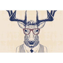 Lade das Bild in den Galerie-Viewer, Leinwandbild Hirsch mit Anzug im Zeichenstil Querformat