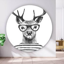Lade das Bild in den Galerie-Viewer, Aluminiumbild gebürstet Hirsch mit Brille Zeichenstil Kreis