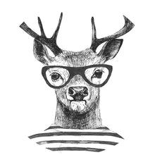 Lade das Bild in den Galerie-Viewer, Aluminiumbild gebürstet Hirsch mit Brille Zeichenstil Kreis
