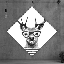 Lade das Bild in den Galerie-Viewer, Aluminiumbild gebürstet Hirsch mit Brille Zeichenstil Raute