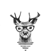 Lade das Bild in den Galerie-Viewer, Aluminiumbild Hirsch mit Brille Zeichenstil Raute