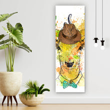 Lade das Bild in den Galerie-Viewer, Leinwandbild Hirsch mit Hut und Fliege Panorama Hoch