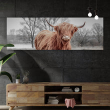 Lade das Bild in den Galerie-Viewer, Leinwandbild Hochlandrind auf der Weide Panorama