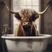 Lade das Bild in den Galerie-Viewer, Poster Hochlandrind in der Badewanne Vintage Quadrat