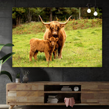 Lade das Bild in den Galerie-Viewer, Poster Hochlandrind mit Kalb Querformat