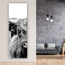 Lade das Bild in den Galerie-Viewer, Poster Hochlandrind Schwarz Weiß Panorama Hoch