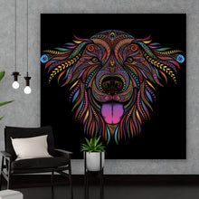 Lade das Bild in den Galerie-Viewer, Leinwandbild Hund aus bunten Mustern Quadrat