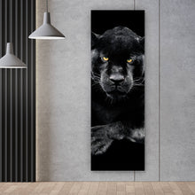 Lade das Bild in den Galerie-Viewer, Aluminiumbild Jaguar auf schwarzem Hintergrund Panorama Hoch