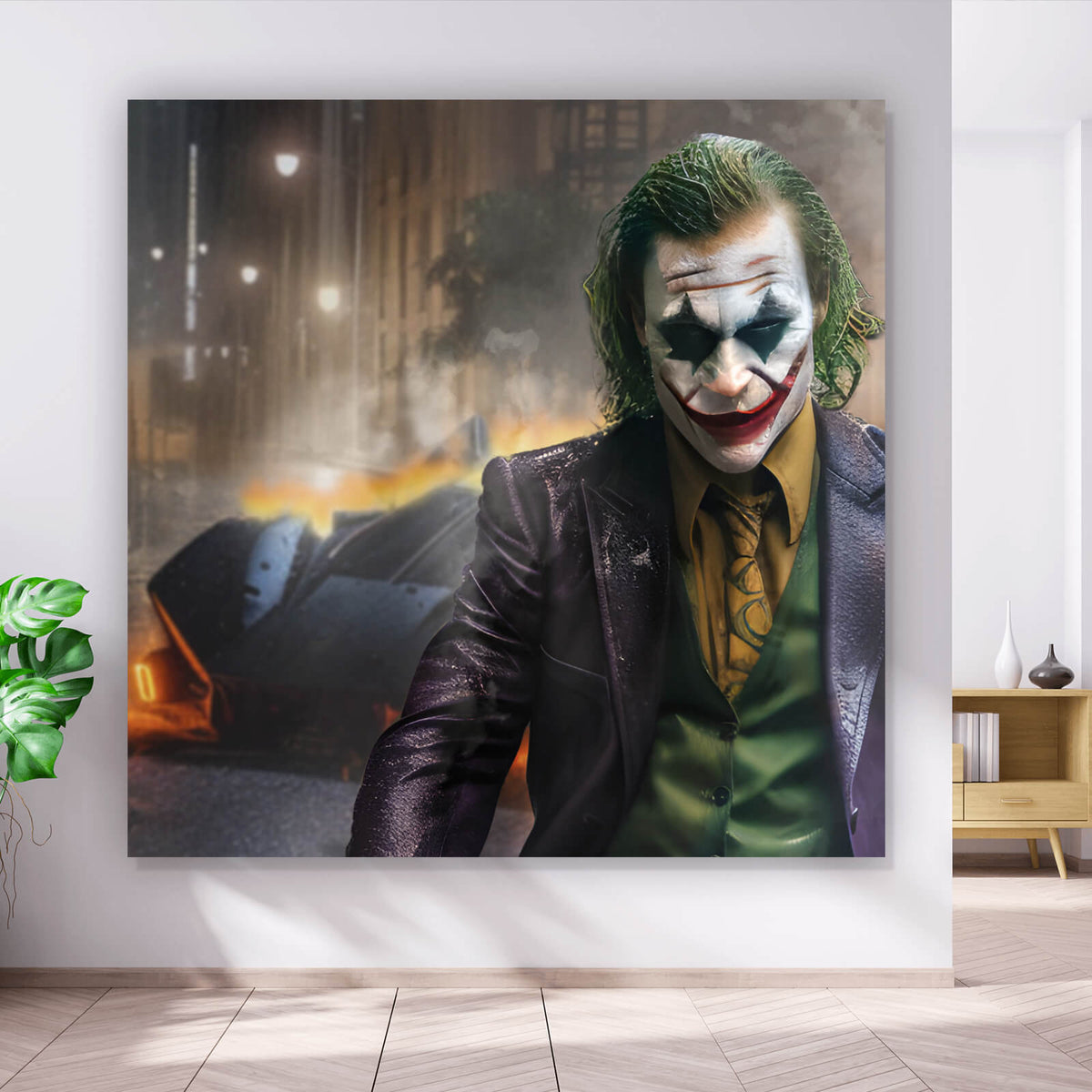 Leinwandbild Joker mit Sportwagen im Quadrat, Aufhängefertig &  Versandkostenfrei – Wandguru