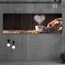 Lade das Bild in den Galerie-Viewer, Aluminiumbild gebürstet Kaffeetasse mit herzförmigen Dampf Panorama