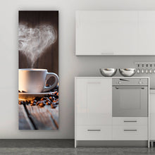 Lade das Bild in den Galerie-Viewer, Aluminiumbild gebürstet Kaffeetasse mit herzförmigen Dampf Panorama Hoch