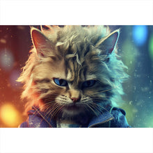 Lade das Bild in den Galerie-Viewer, Acrylglasbild Fantasie Katze als Rebell Digital Art Querformat