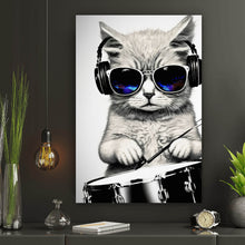 Lade das Bild in den Galerie-Viewer, Poster Katze am Schlagzeug Hochformat