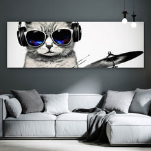 Lade das Bild in den Galerie-Viewer, Acrylglasbild Katze am Schlagzeug Panorama