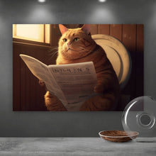 Lade das Bild in den Galerie-Viewer, Leinwandbild Katze auf der Toilette Digital Art Querformat