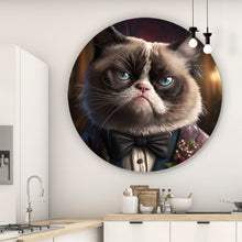 Lade das Bild in den Galerie-Viewer, Aluminiumbild gebürstet Katze im Anzug Digital Art Kreis
