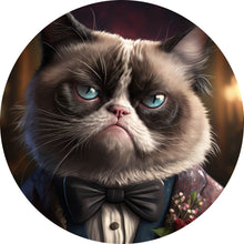 Lade das Bild in den Galerie-Viewer, Aluminiumbild gebürstet Katze im Anzug Digital Art Kreis