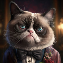 Lade das Bild in den Galerie-Viewer, Poster Katze im Anzug Digital Art Quadrat