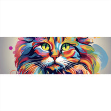 Lade das Bild in den Galerie-Viewer, Aluminiumbild Katze in Regenbogenfarben Panorama